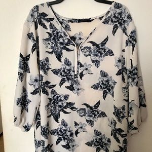 Black and White Floral Blouse